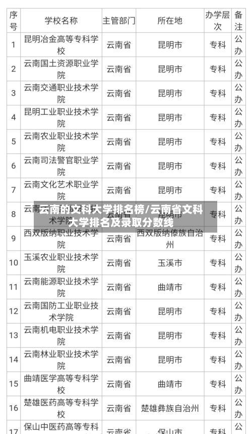 云南的文科大学排名榜/云南省文科大学排名及录取分数线-第3张图片