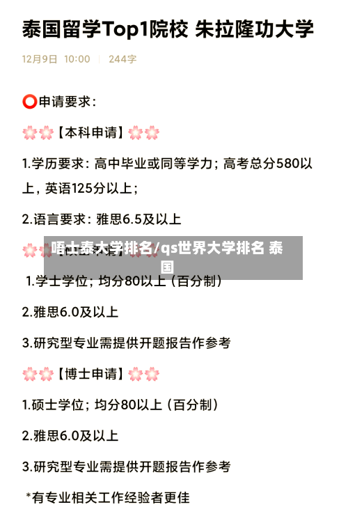 唔士泰大学排名/qs世界大学排名 泰国